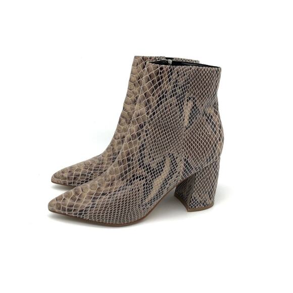 MARC FISHER Retire Snake Print Ankle Bootie Cream Brown 5 - Picture 1 of 11